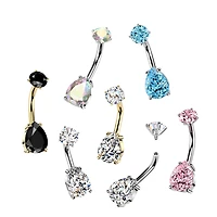 316L Surgical Steel Aqua CZ Teardrop Internally Threaded Belly Ring