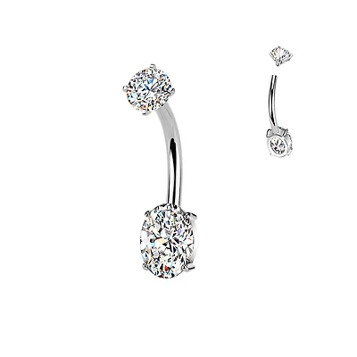 316L Surgical Steel Oval White CZ Internally Threaded Belly Ring