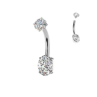 316L Surgical Steel Oval White CZ Internally Threaded Belly Ring