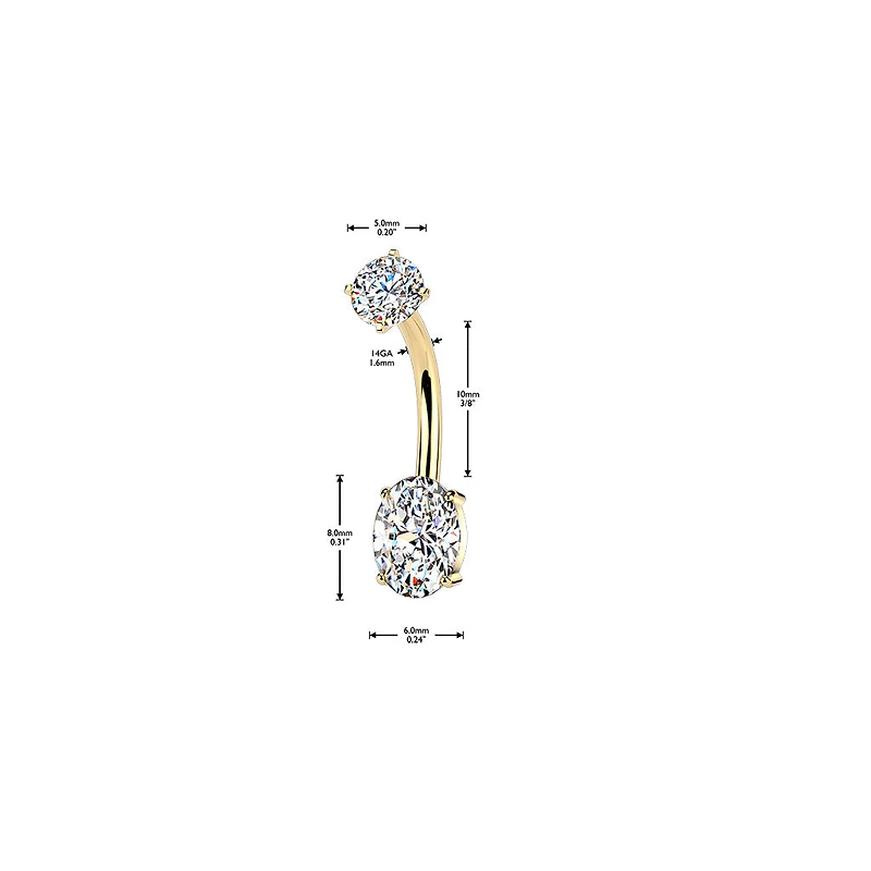 316L Surgical Steel Oval White CZ Internally Threaded Belly Ring