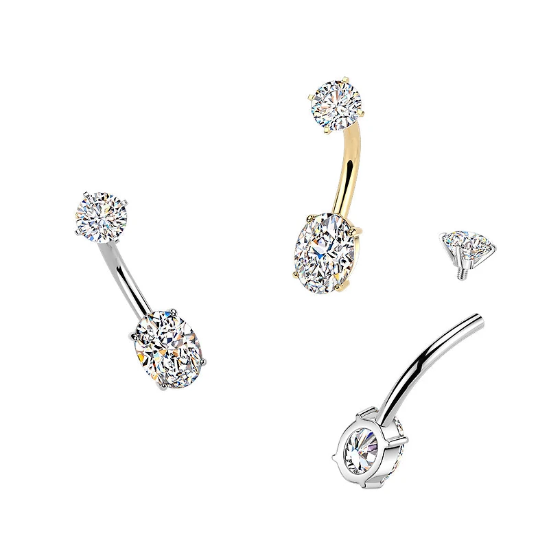 316L Surgical Steel Oval White CZ Internally Threaded Belly Ring