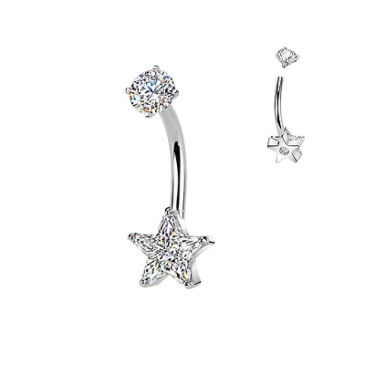 316L Surgical Steel White CZ Star Internally Threaded Belly Ring