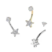 316L Surgical Steel Gold PVD White CZ Star Internally Threaded Belly Ring
