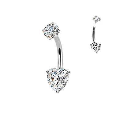 316L Surgical Steel Heart Shaped Dainty White CZ Internally Threaded Belly Ring