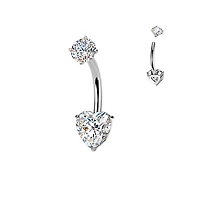 316L Surgical Steel Heart Shaped Dainty White CZ Internally Threaded Belly Ring