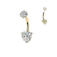 316L Surgical Steel Gold PVD Heart Shaped Dainty White CZ Internally Threaded Belly Ring