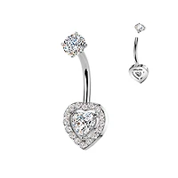 316L Surgical Steel Heart Shape Gem White CZ Internally Threaded Belly Ring