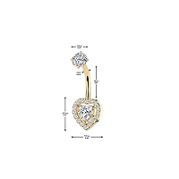 316L Surgical Steel Gold PVD Heart Shape Gem White CZ Internally Threaded Belly Ring