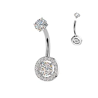 316L Surgical Steel White CZ Circle Pave Gem Internally Threaded Belly Ring