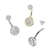 316L Surgical Steel White CZ Circle Pave Gem Internally Threaded Belly Ring