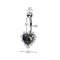 316L Surgical Steel Gold PVD White CZ & Vitrail Medium Heart Non Dangle Belly Ring