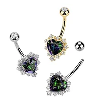 316L Surgical Steel Gold PVD White CZ & Vitrail Medium Heart Non Dangle Belly Ring