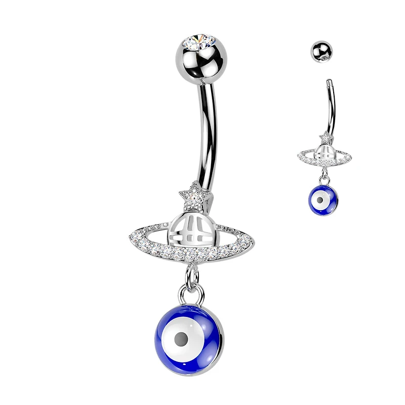 316L Surgical Steel Saturn Star Celestial Evil Eye Dangle Belly Ring