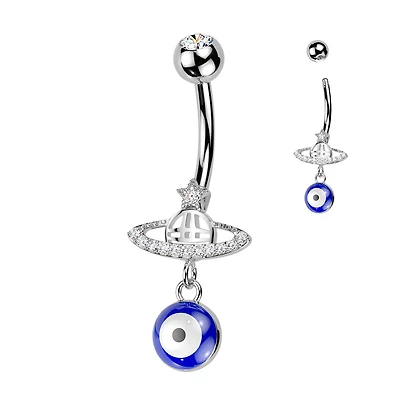 316L Surgical Steel Saturn Star Celestial Evil Eye Dangle Belly Ring