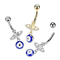 316L Surgical Steel Saturn Star Celestial Evil Eye Dangle Belly Ring