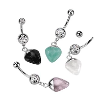 316L Surgical Steel Semi Precious Stone Opalite Dangle Belly Ring