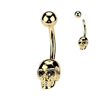 316L Surgical Steel Gold PVD Black CZ Eyes Skull Non Dangle Belly Ring