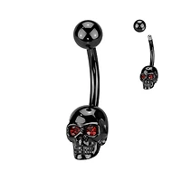 316L Surgical Steel Black PVD Red CZ Eyes Skull Non Dangle Belly Ring