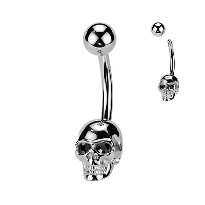 316L Surgical Steel Black CZ Eyes Skull Non Dangle Belly Ring