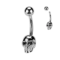 316L Surgical Steel Black CZ Eyes Skull Non Dangle Belly Ring