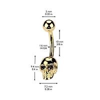 316L Surgical Steel Gold PVD Black CZ Eyes Skull Non Dangle Belly Ring