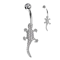 316L Surgical Steel White CZ Lizard Gecko Non Dangle Belly Ring