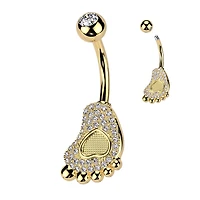 316L Surgical Steel Gold PVD White CZ Heart Baby Foot Belly Ring