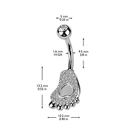316L Surgical Steel Gold PVD White CZ Heart Baby Foot Belly Ring
