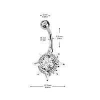 316L Surgical Steel White CZ Pave Starburst Belly Ring