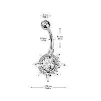 316L Surgical Steel Gold PVD White CZ Pave Starburst Belly Ring