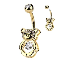 316L Surgical Steel Gold PVD White CZ Gem Teddy Bear Belly Ring