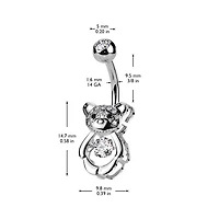 316L Surgical Steel Gold PVD White CZ Gem Teddy Bear Belly Ring