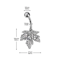 316L Surgical Steel Gold PVD White CZ Multi-Gem Large Leaf Design Belly Ring