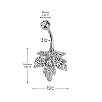 316L Surgical Steel Rose Gold PVD White CZ Multi-Gem Large Leaf Design Belly Ring