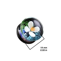 Double Flared White Flower Glass Ear Plugs