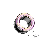 316L Surgical Steel Black PVD Iridescent Rainbow Screw On Flared Tunnels