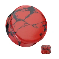 Organic Natural Red And Black Imperial Turquoise Stone Double Flared Ear Plugs