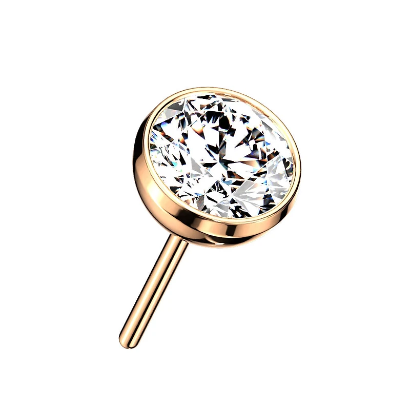 Implant Grade Titanium Rose Gold PVD White CZ Bezel Gem Threadless Push In Labret