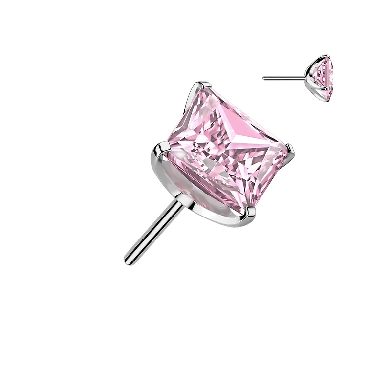 Implant Grade Titanium Square Pink CZ Gem Threadless Push In Labret