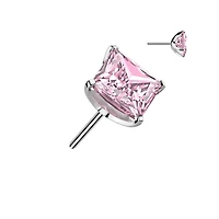 Implant Grade Titanium Square Pink CZ Gem Threadless Push In Labret