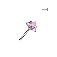 Implant Grade Titanium Threadless Pink CZ Triangle Shaped Gem Push In Labret With Flat Back