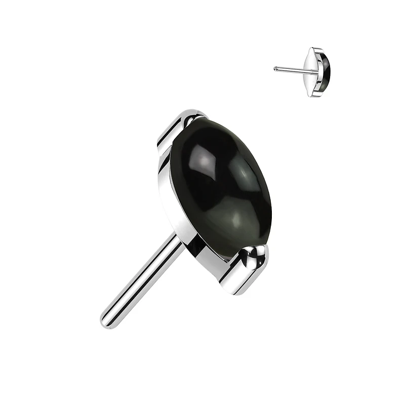 Implant Grade Titanium Marquise Black Onyx Threadless Push In Labret