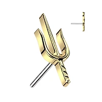 Implant Grade Titanium Gold PVD Threadless Push In Dainty Trident Top Labret With Flat Back