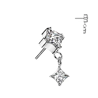 Implant Grade Titanium White CZ Square Gem Dangly Threadless Push In Labret