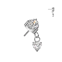 Implant Grade Titanium White CZ Heart Shaped Gem Dangly Threadless Push In Labret