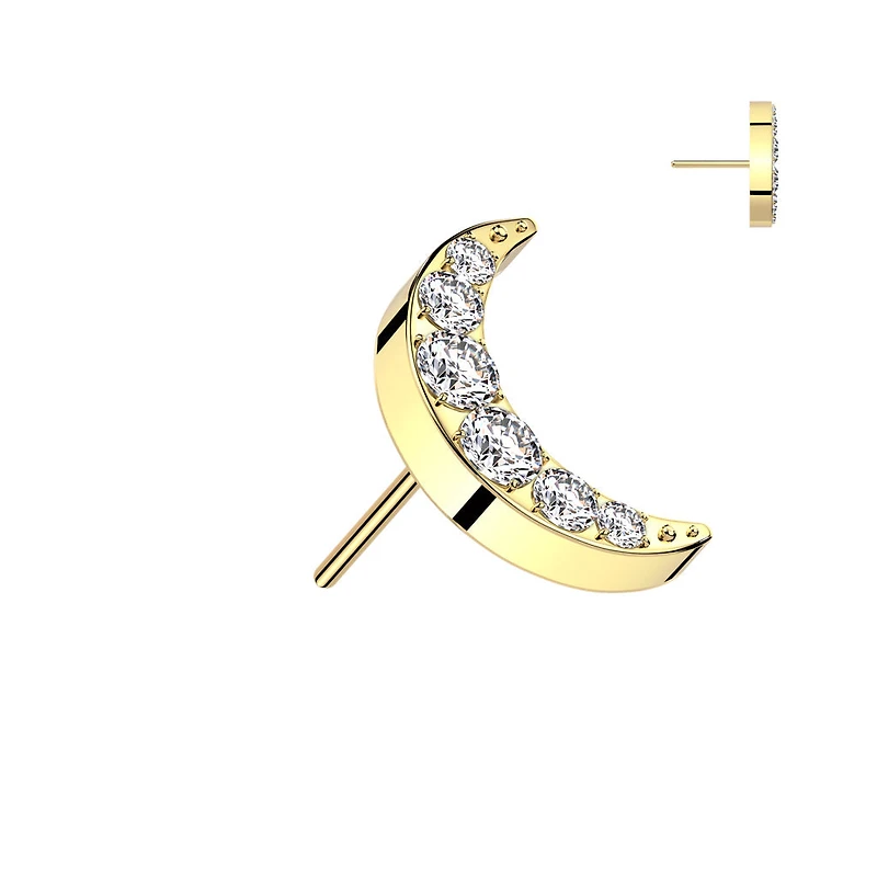 Implant Grade Titanium Gold PVD Large White CZ Crescent Moon Threadless Push In Labret