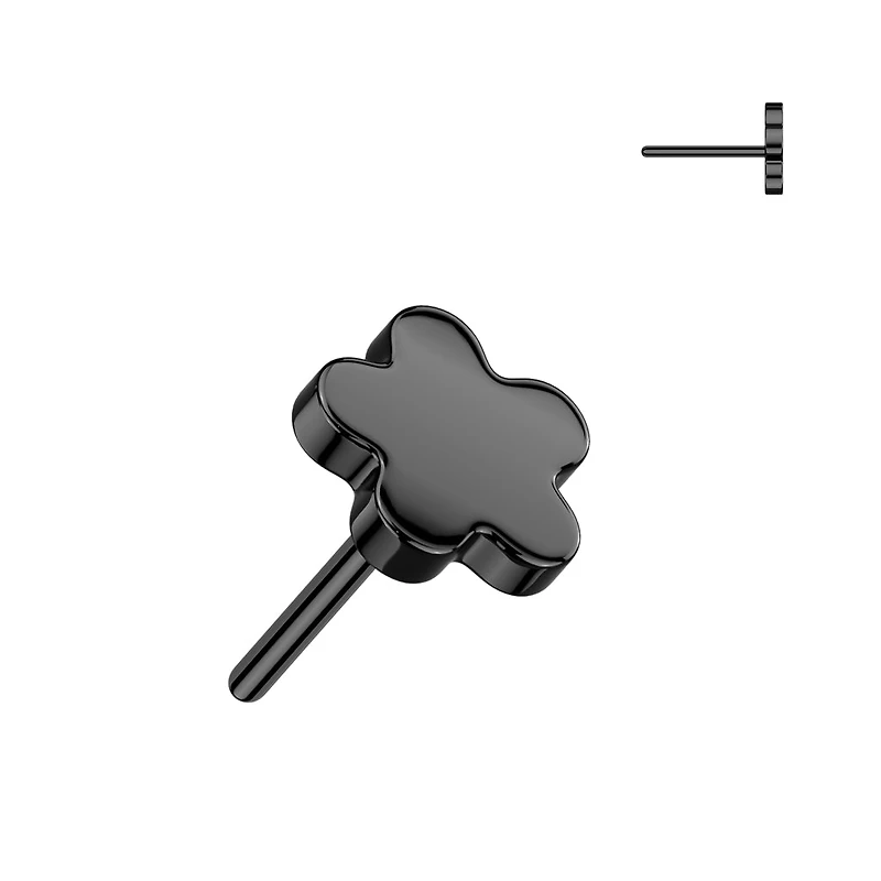 Implant Grade Titanium Black PVD Flower Push In Threadless Labret With Flat Back