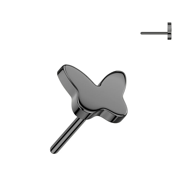 Implant Grade Titanium Black PVD Butterfly Push In Threadless Labret With Flat Back
