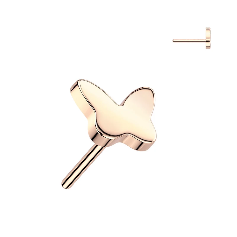 Implant Grade Titanium Rose Gold PVD Butterfly Push In Threadless Labret With Flat Back