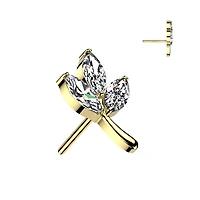 Implant Grade Titanium Gold PVD White CZ Leaf Threadless Push In Labret